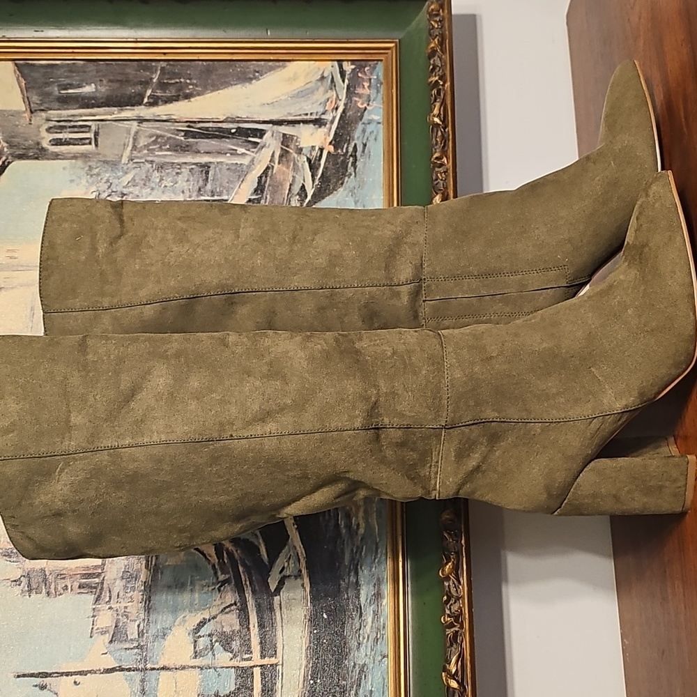 Lulus Knee High Olive Suede Boots